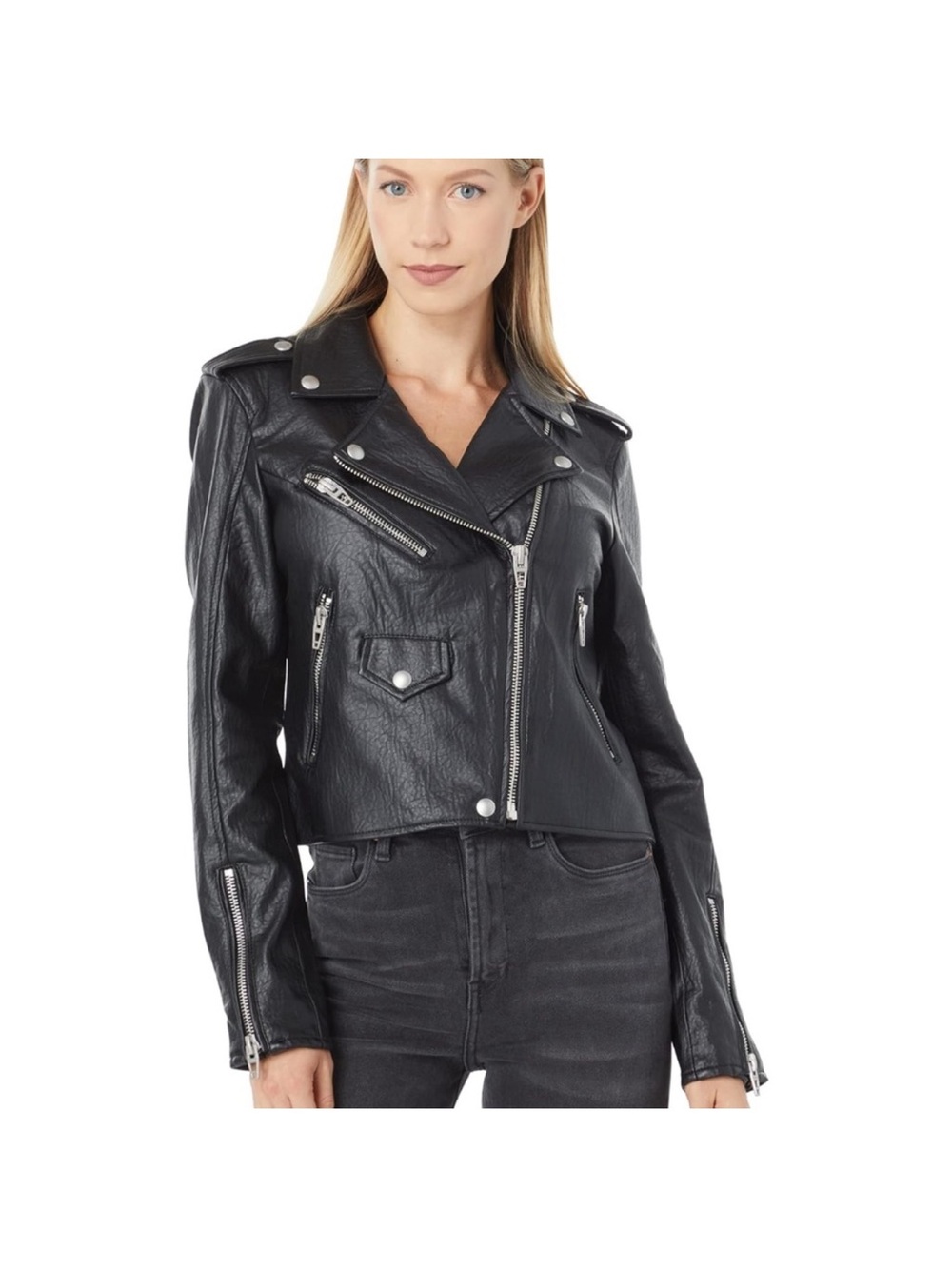 Blank NYC Black Leather Biker Jacket with Silver Hardware